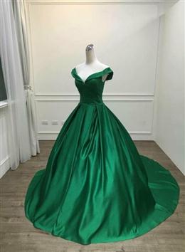 Picture of Dark Green Satin Ball Gown Long Evening Dresses Prom Dresses, Green Formal Dress